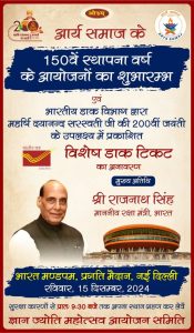 भारतीय डाक विभाग द्वारा महर्षि दयानन्द सरस्वती जी की 200वीं जयंती के उपलक्ष्य में प्रकाशित