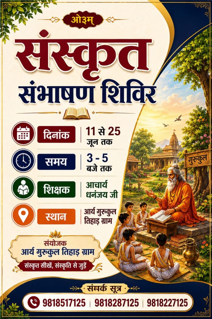 sanskrit bhasha sikhne ka sunhara avasar : arya gurkul tihar gram 2026